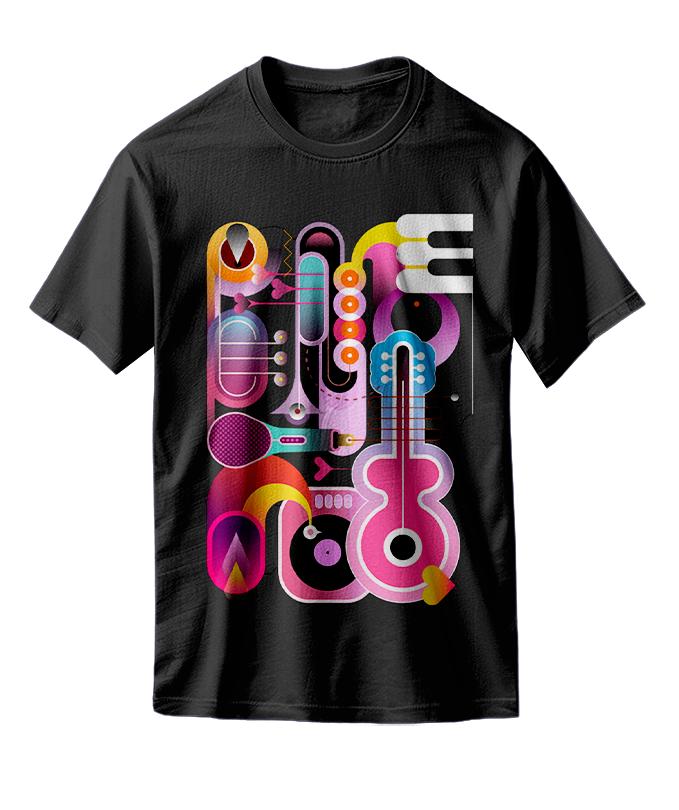 Roland DG TY-300 DTF example showing bright pinks on a black tee.