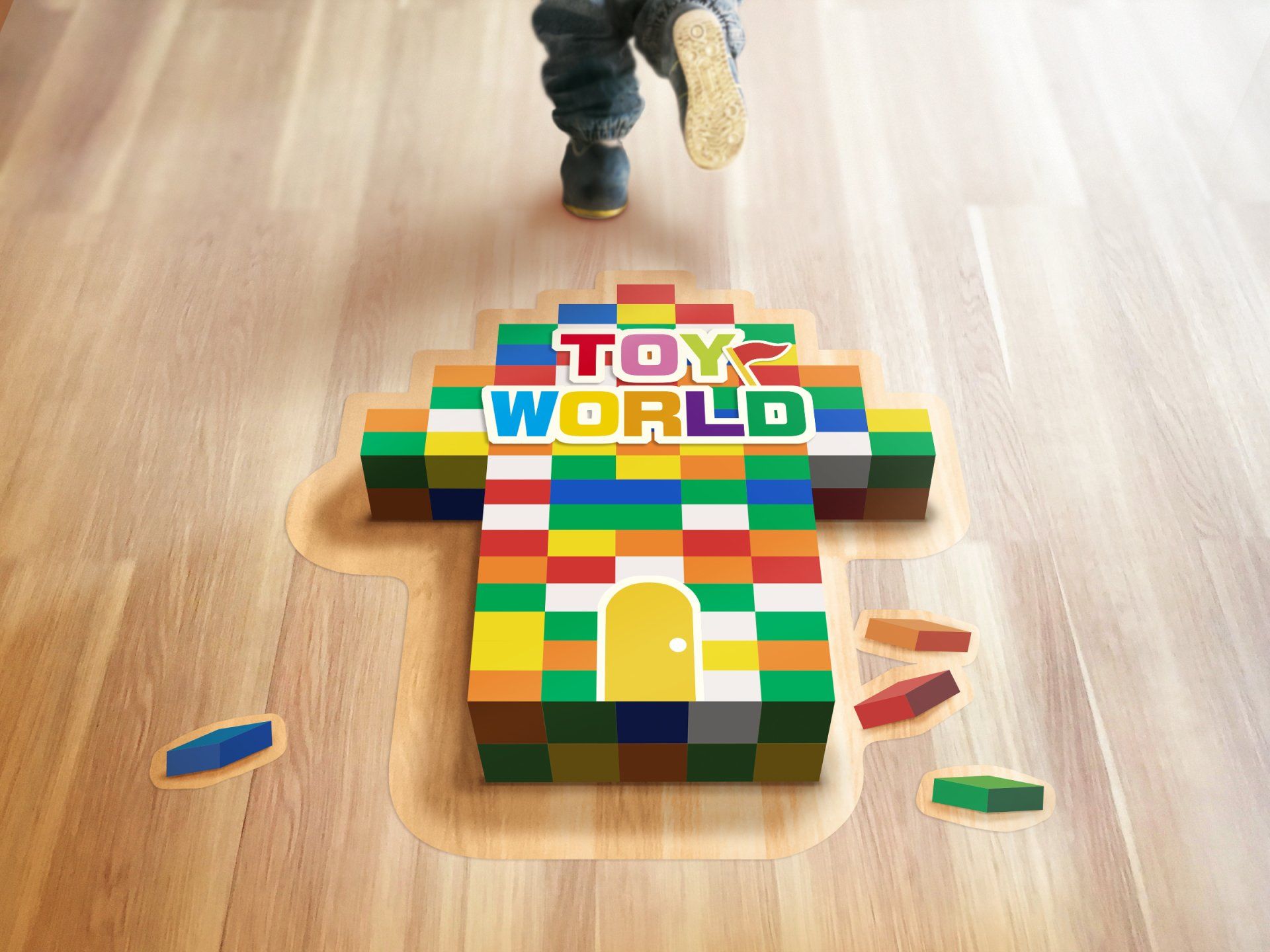 Vinyl printed SAV graphic on the floor of colourful toy blocks