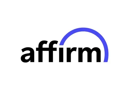 Affirm logo in black text with a blue arch above the letters