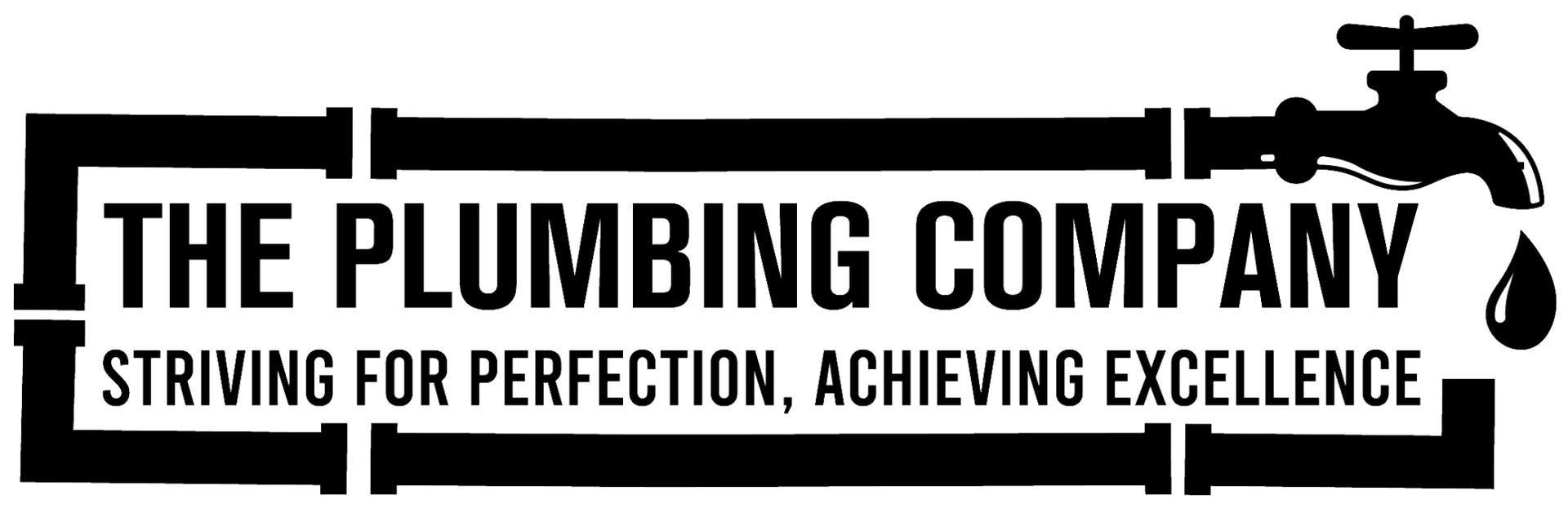 Logo for The Plumbing Company with pipes, faucet, and tagline: "Striving for Perfection, Achieving Excellence."