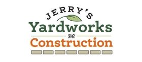 Logo for Jerry's Yardworks & Construction, green and orange text, a leaf graphic, on a white background.