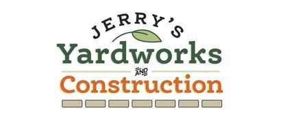 Logo for Jerry's Yardworks & Construction, green and orange text, a leaf graphic, on a white background.