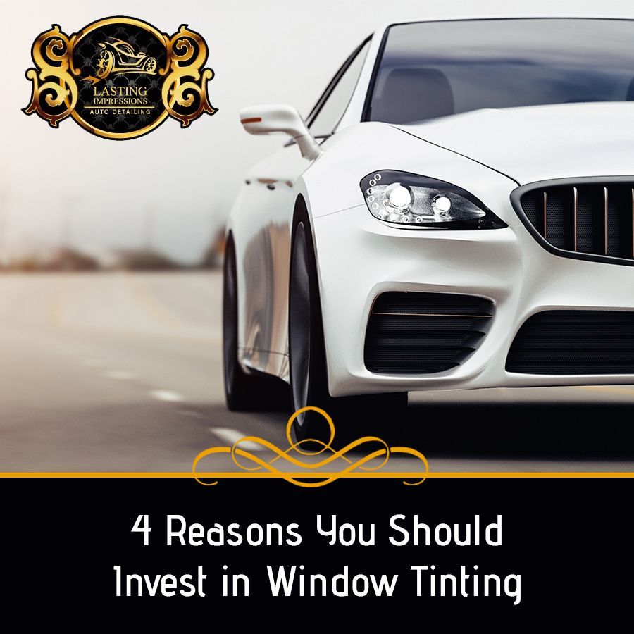 A white car with the words 4 reasons you should invest in window tinting