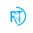 Logotipo azul da RT Dental com um ícone de dente e um círculo azul parcial.