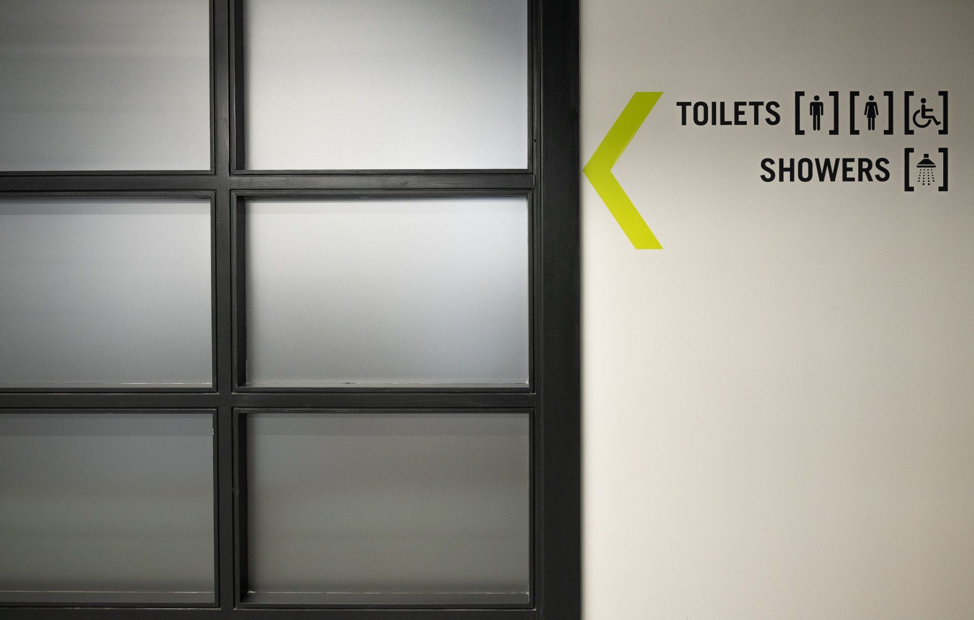 A door with a sign on it that says toilets and showers