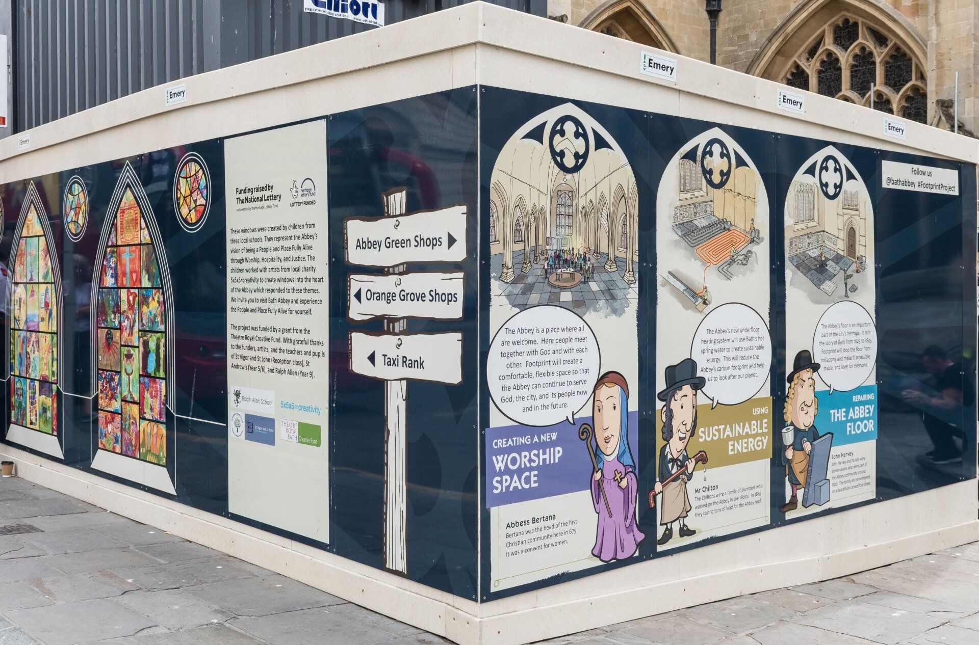 A corner of a building with a sign that says 4 to go