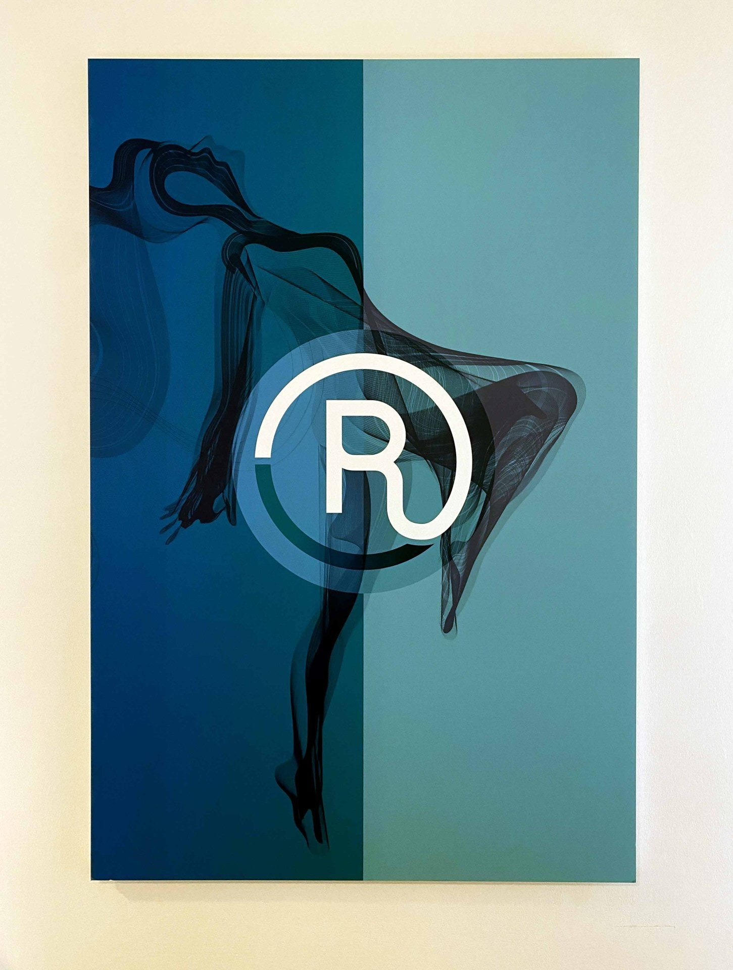 A painting of a woman with the letter r on it