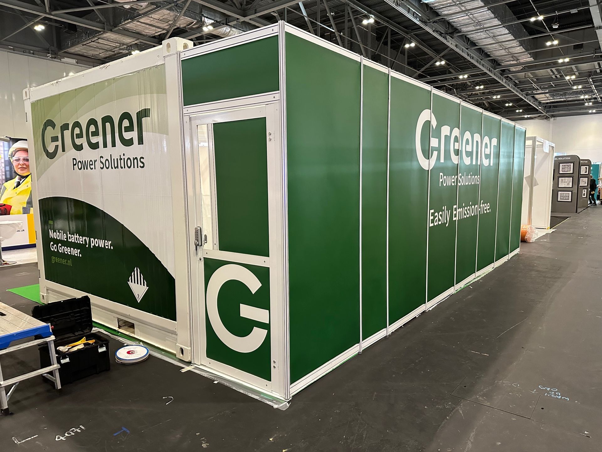 N3 Display Graphics | A green and white building with the word greener on it.