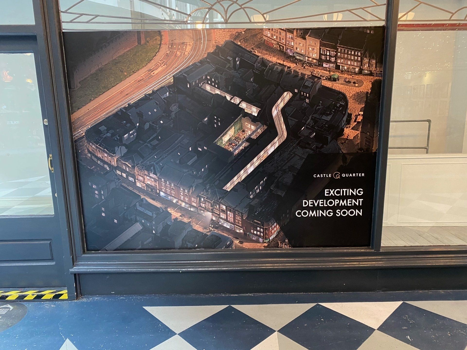 An aerial view of a building that is being developed