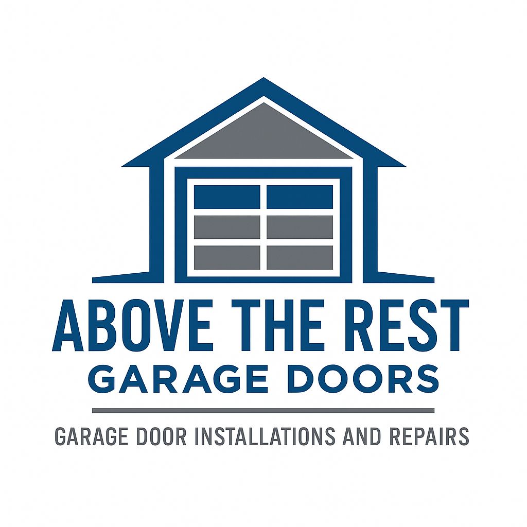 A logo for above the rest garage doors , a company that installs and repairs garage doors.