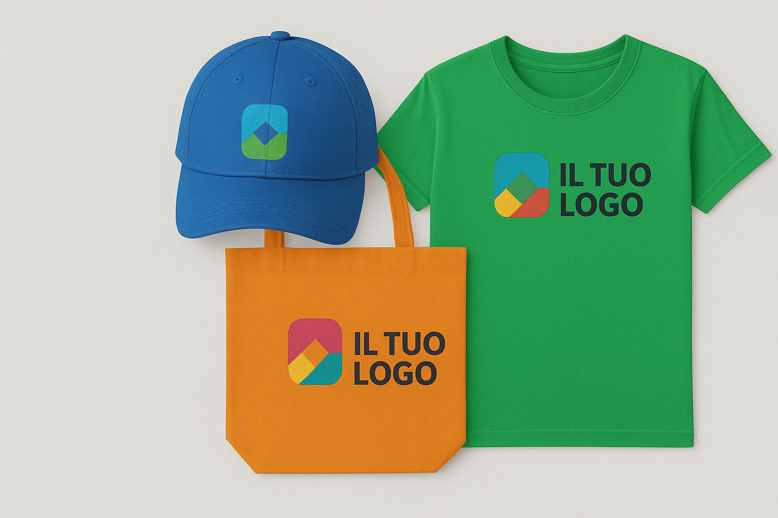 Un berretto da baseball, una maglietta e una borsa tote con il logo