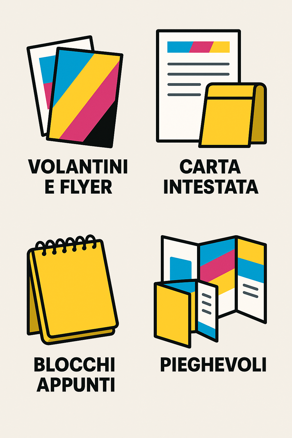Esistono quattro diversi tipi di volantini e brochure.