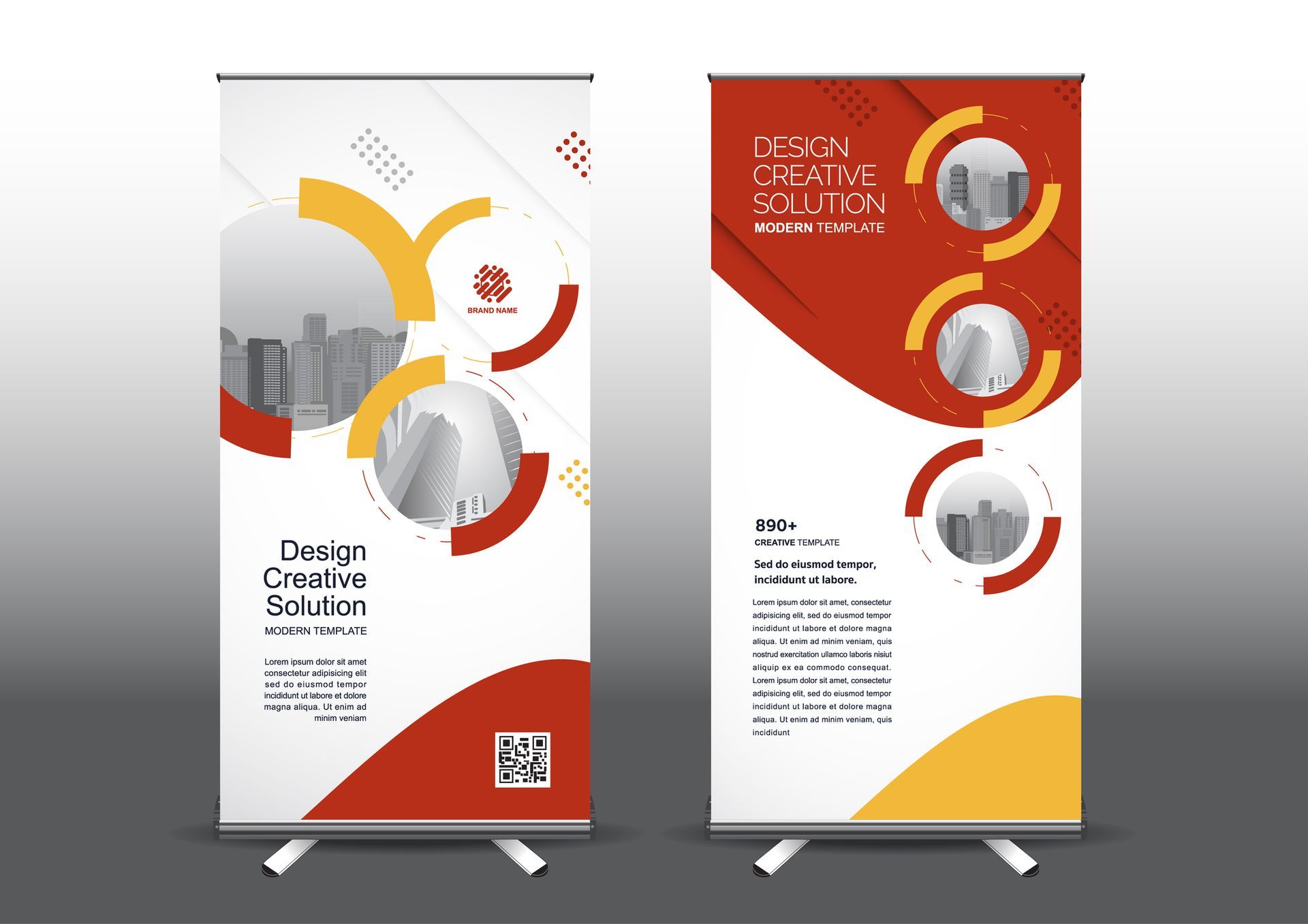 Uno striscione arrotolabile con l'immagine di una città.