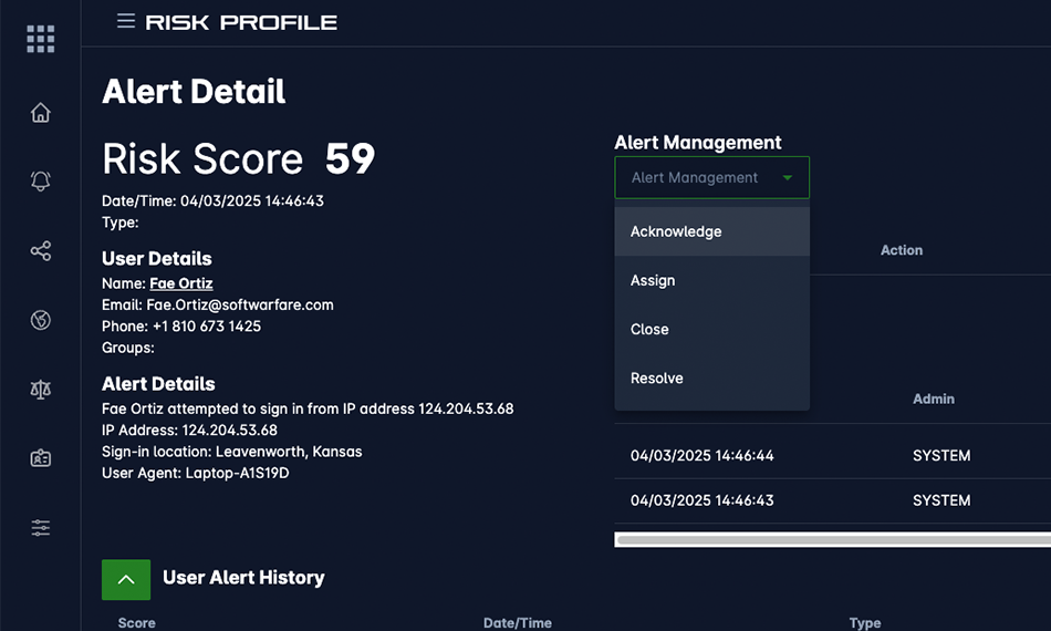 Risk Profile and Continuous Authentication Screen