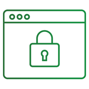 Green padlock icon inside a web browser window, symbolizing online security.