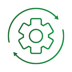 Green gear with circular arrows, representing processes or settings.