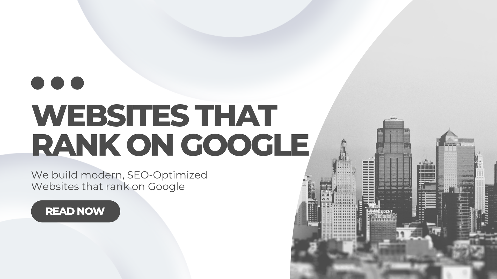 A black and white photo of a city skyline with the words `` websites that rank on google ''.