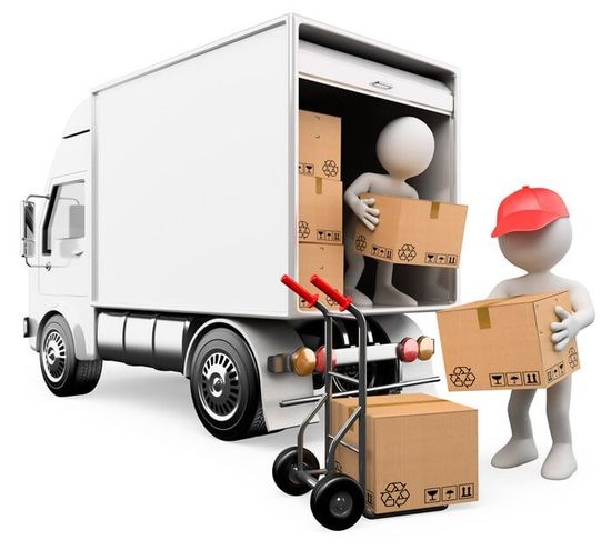 Un hombre 3d está cargando cajas en un camión