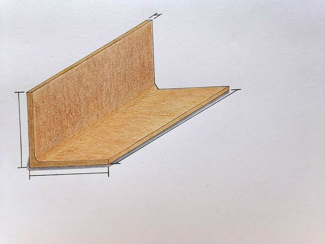 Un dibujo de un trozo de madera con medidas