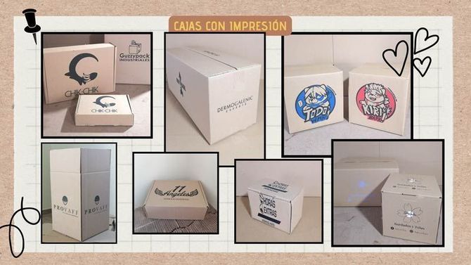 Un collage de imágenes de cajas con las palabras cajas con impresion en la parte superior