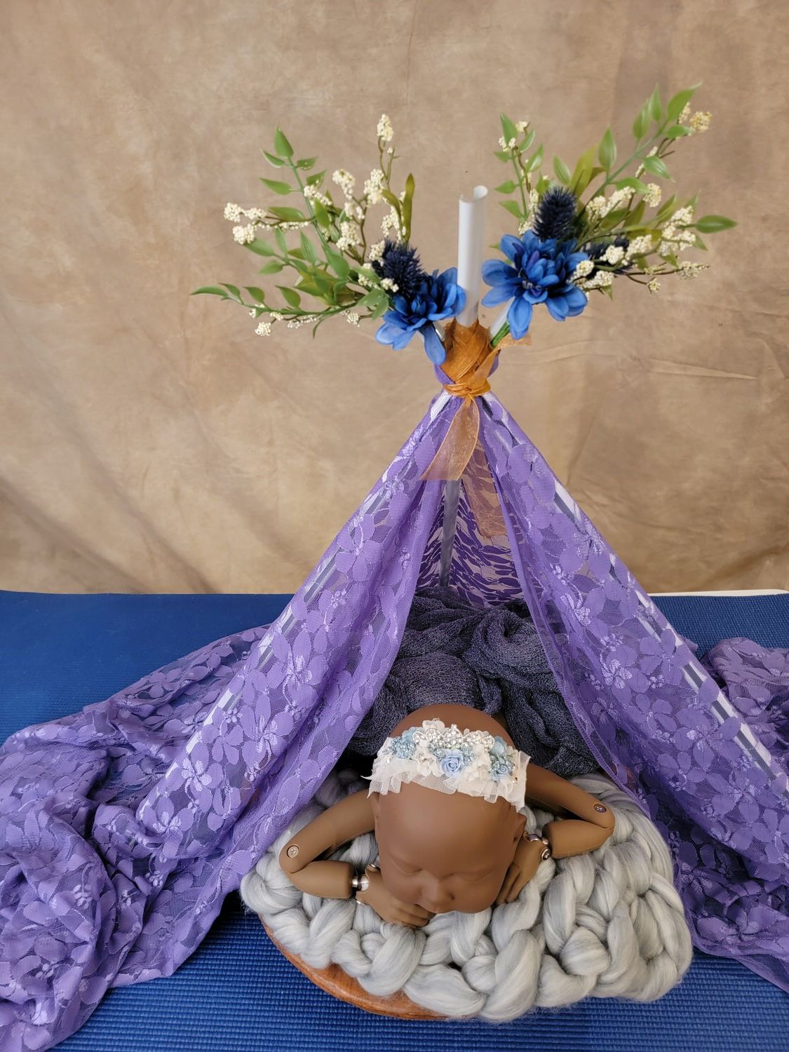 Step 5 of making  a boho newborn tent out of metal rod