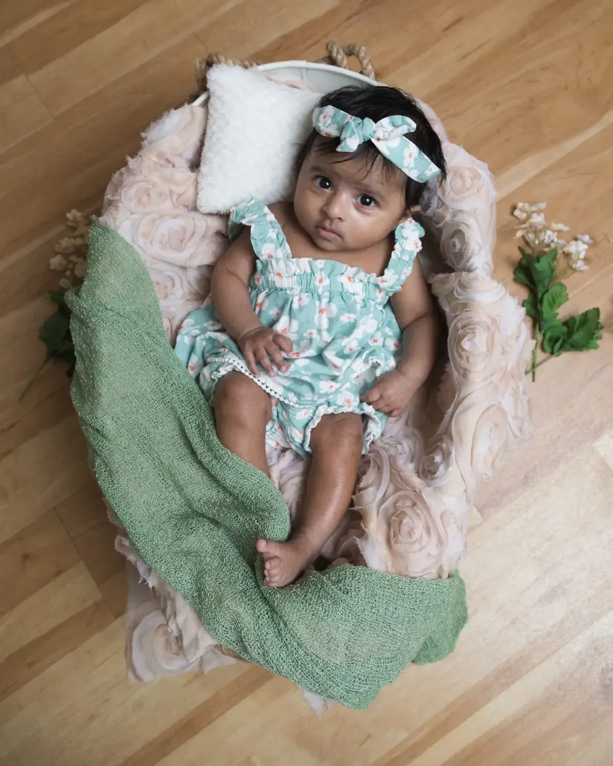 DIY Newborn Photo of baby in basket
