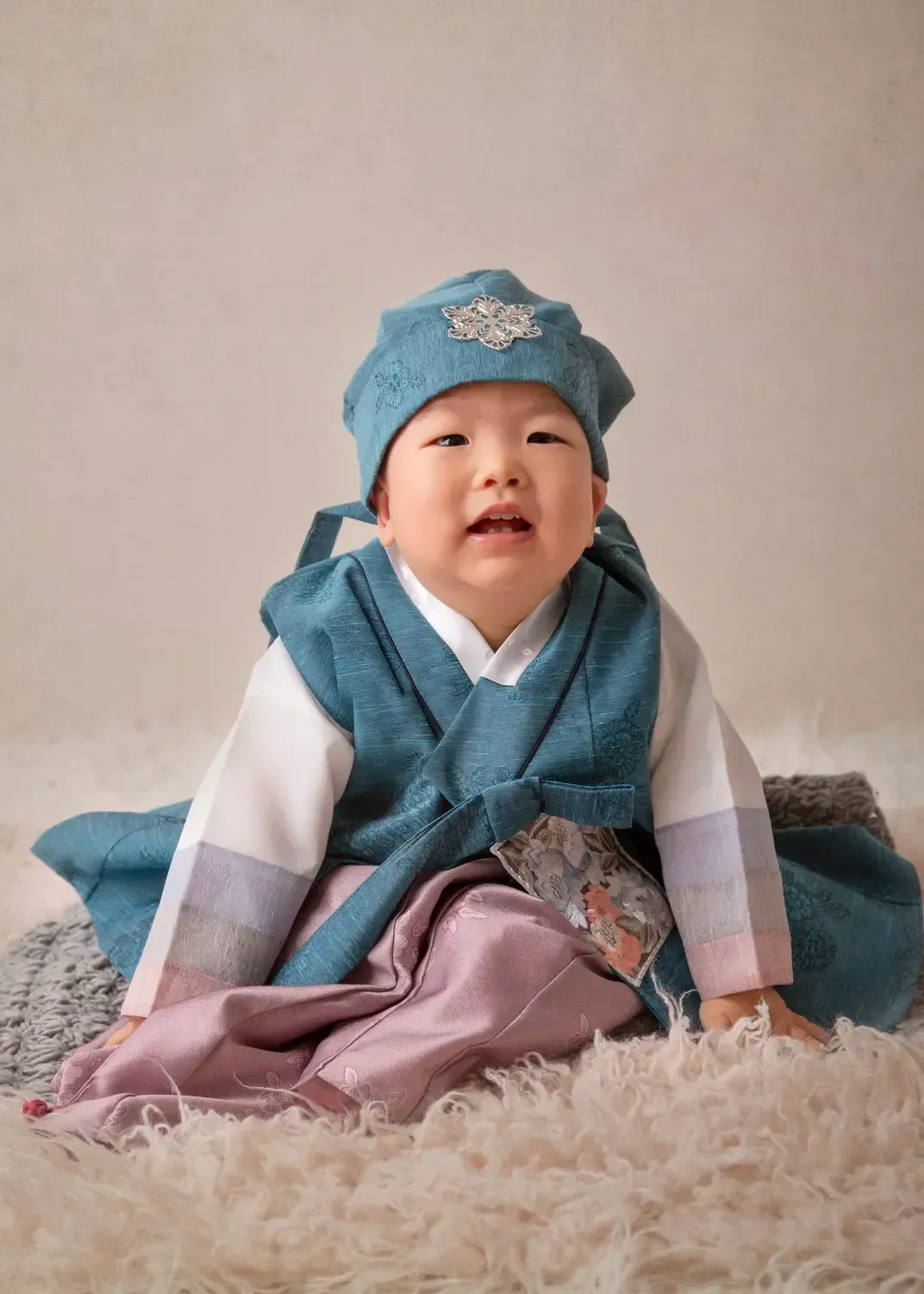 Korean Boy in Han Bok first birthday portrait.
