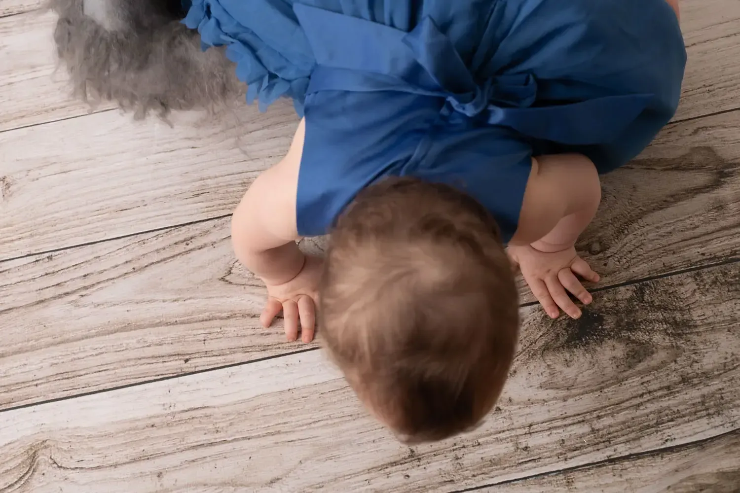 First birth day portraits. Girl in blue dress.