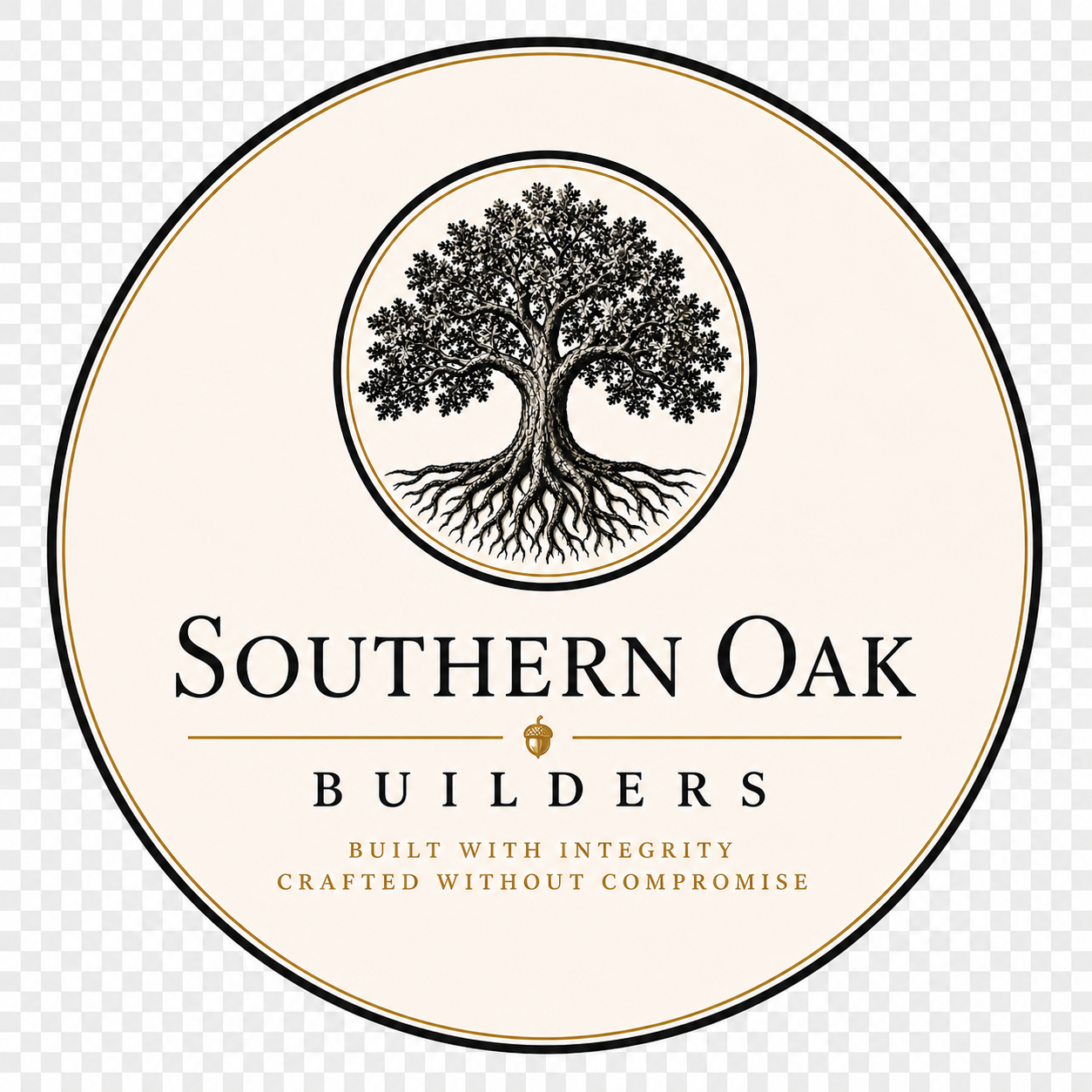 Southern Oak Renovations logo: a black and white, circular design featuring an oak tree at the center, surrounded by text.