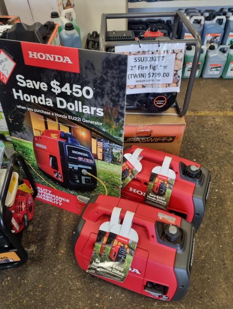 Two Red Honda Generators — Urunga Chainsaw and Mower in Urunga, NSW