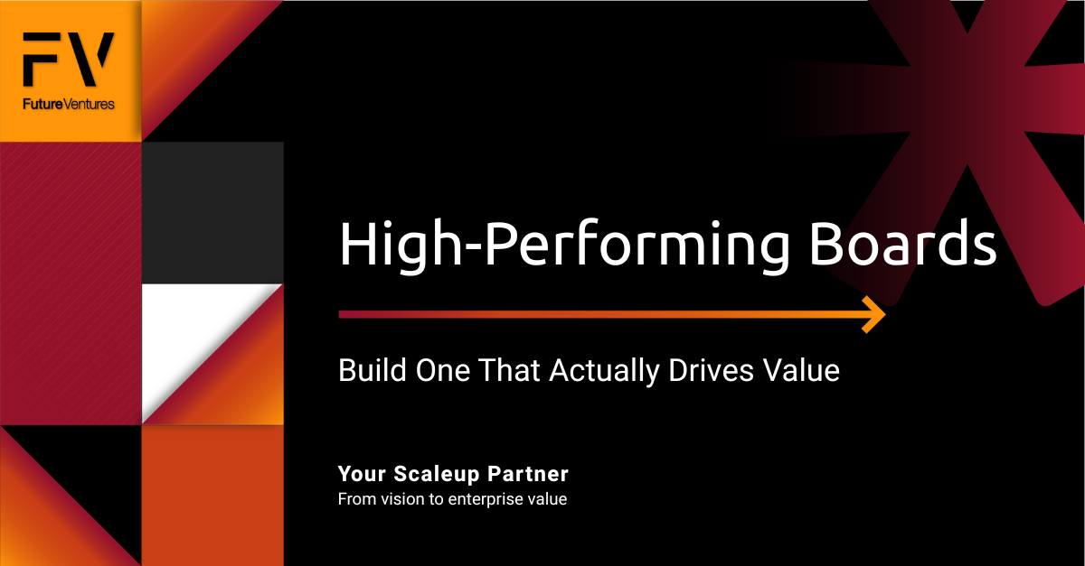 Five professionals in business attire smiling at the camera, standing in an office.