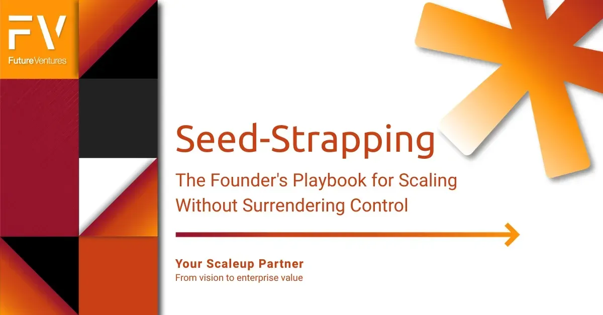 Seed-Strapping playbook cover with orange and red geometric design on white background