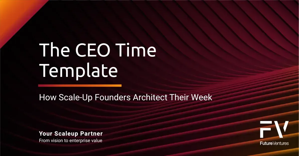 Presentation slide titled “The CEO Time Temple” with white text on a red abstract wave background