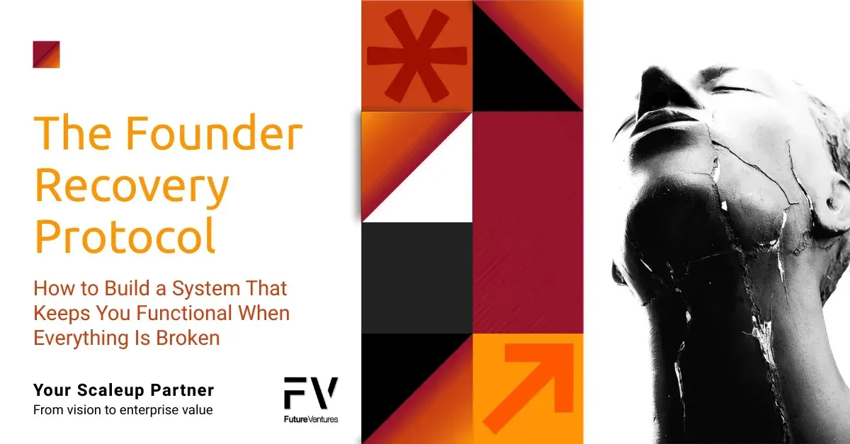 Banner for “The Founder Recovery Protocol” article, with orange/black geometric design.