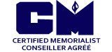 Logo CM bleu avec une larme et le texte « CERTIFIED MEMORIALIST » et « CONSEILLER AGRÉÉ ».