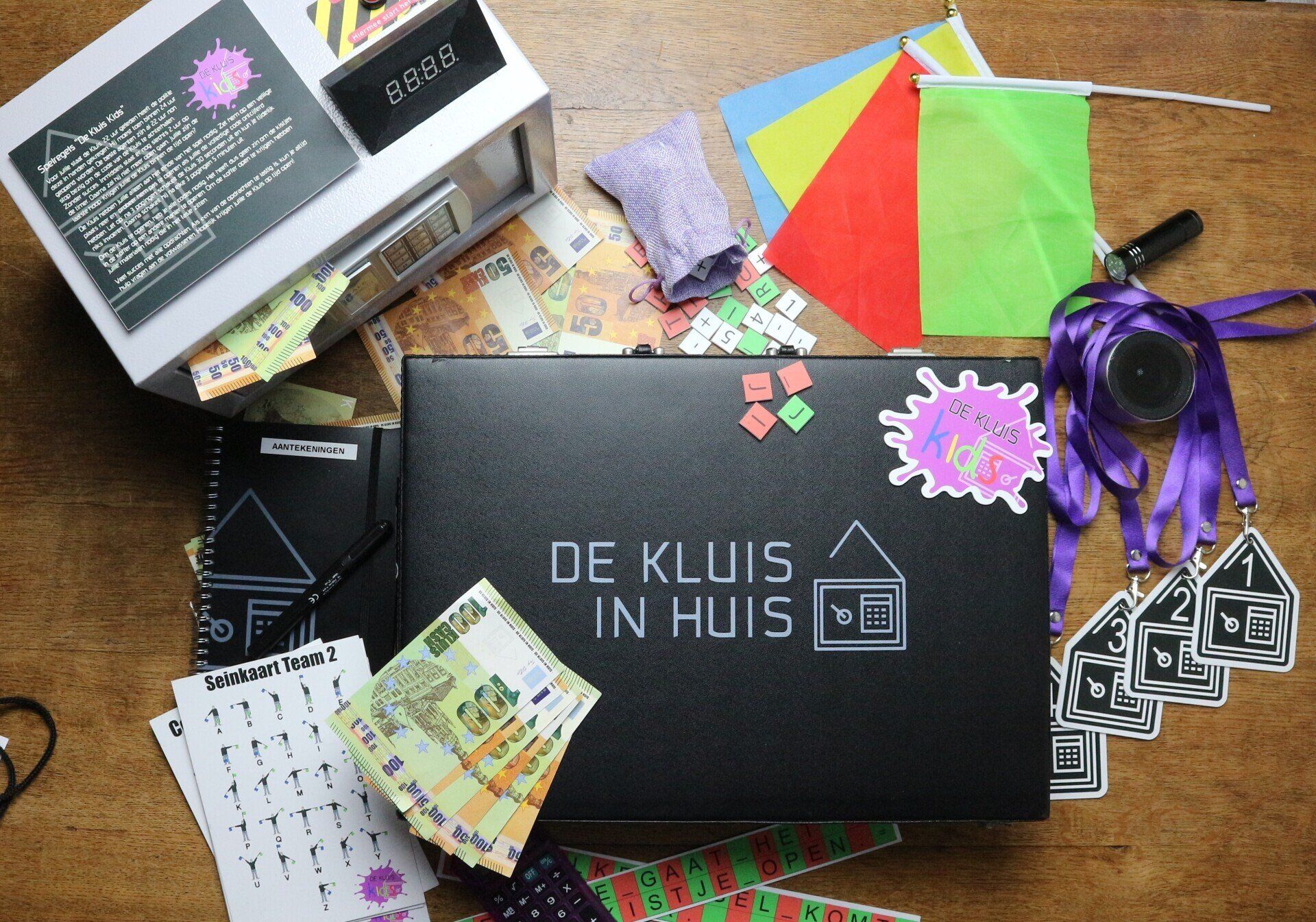 Een zwarte doos met de kluis in een huis erop geschreven