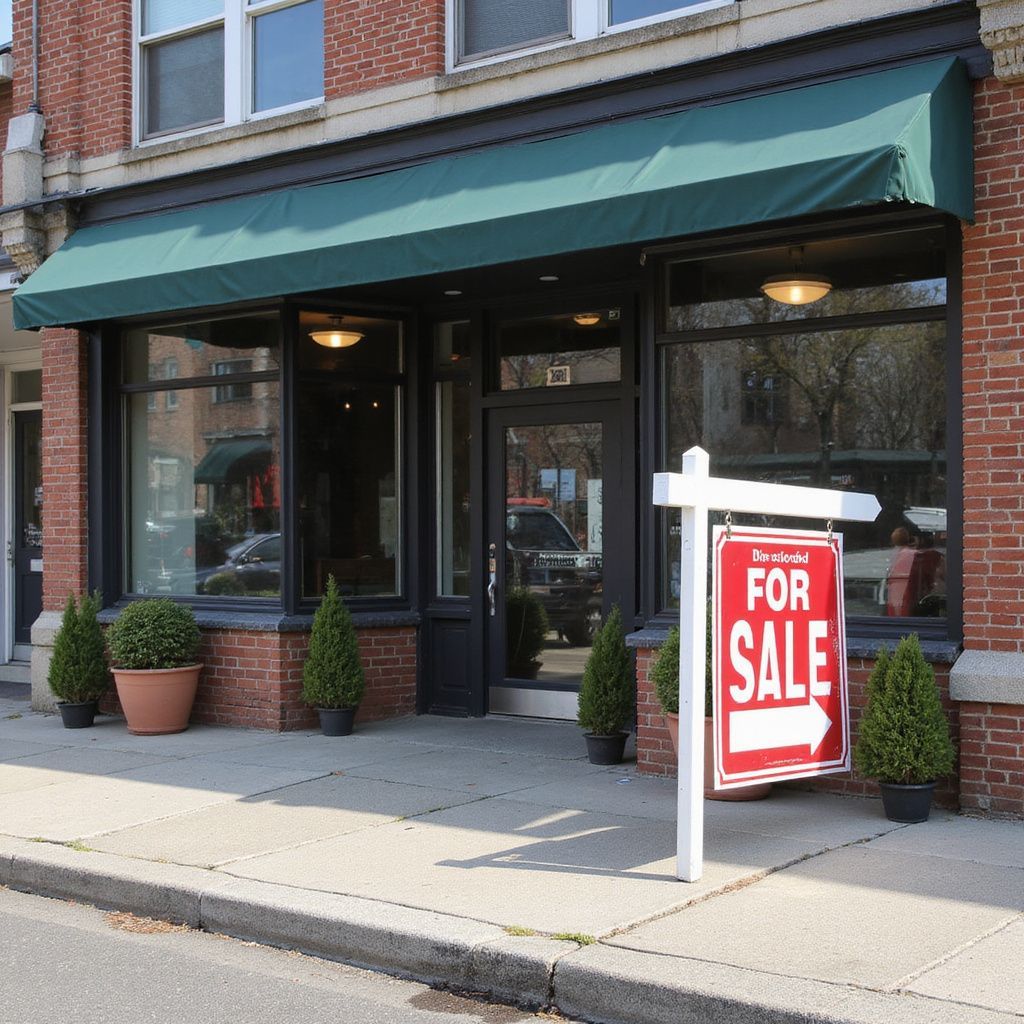 Storefront with green awning and