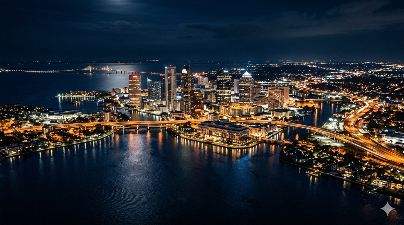 Aerial view of Tampa Bay commercial waterfront properties