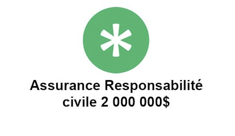 Un cercle vert avec une étoile blanche et les mots assurance responsabilité civile 2 000 000 $