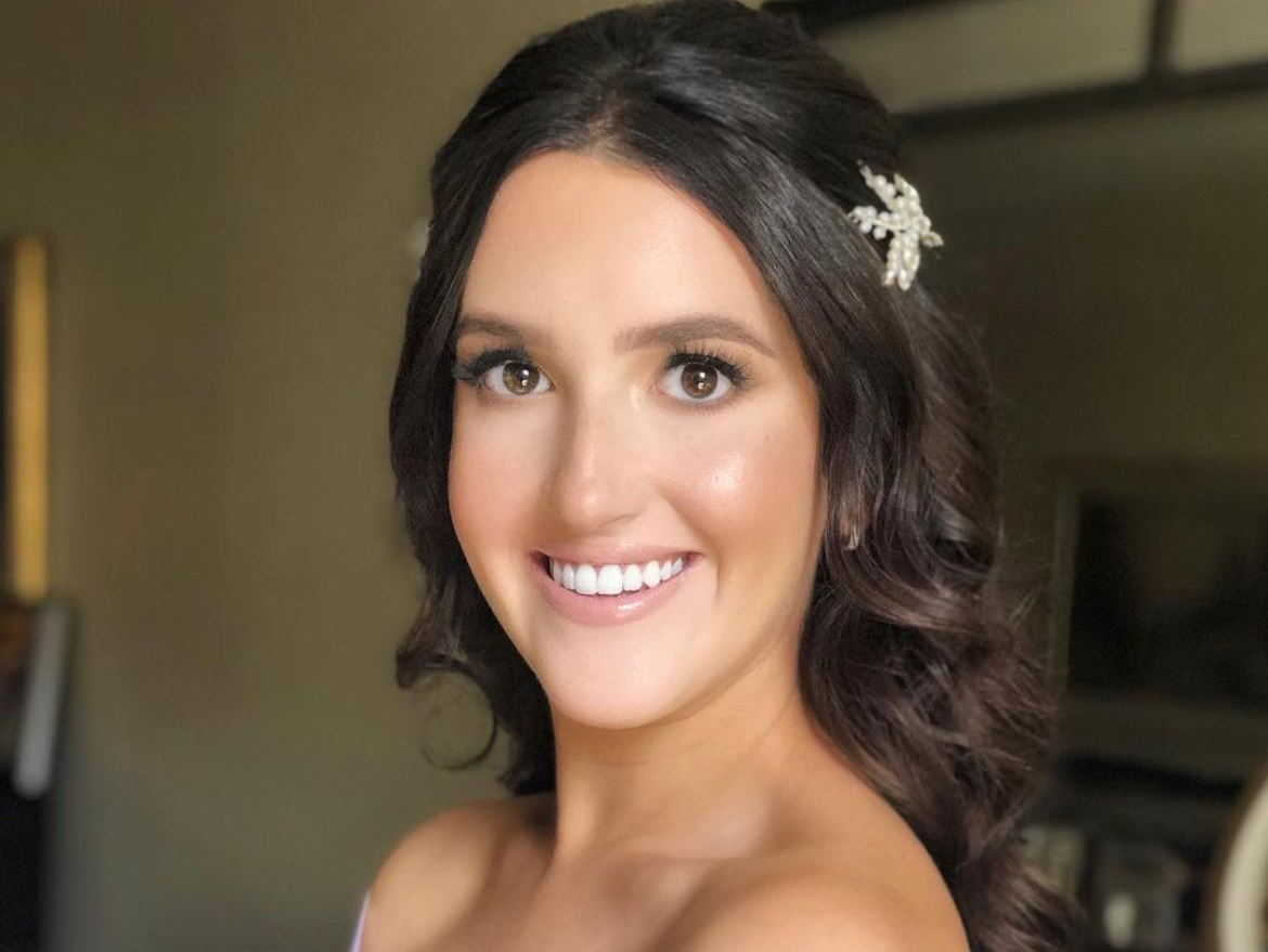 bride long hair and curls and hair accessory