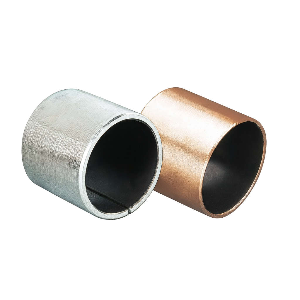 Due boccole metalliche, una color argento e una color rame, con superfici interne nere.