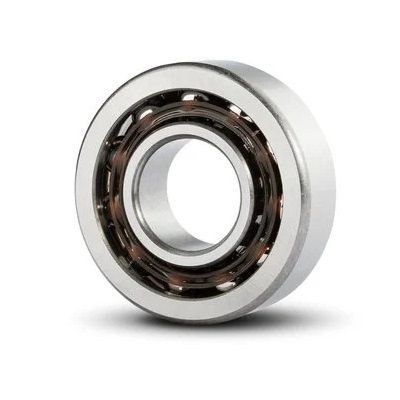 Cuscinetto a sfere in argento con foro centrale e numerose piccole sfere visibili all'interno.