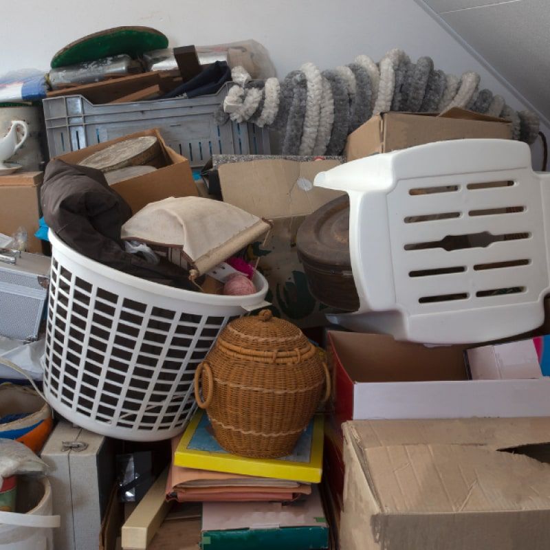 chairs, cartons, baskets, and other residential junks