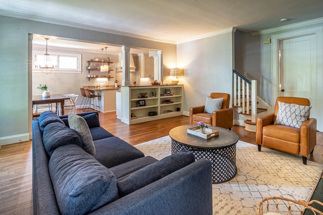 A basement transformed into a functional living area.