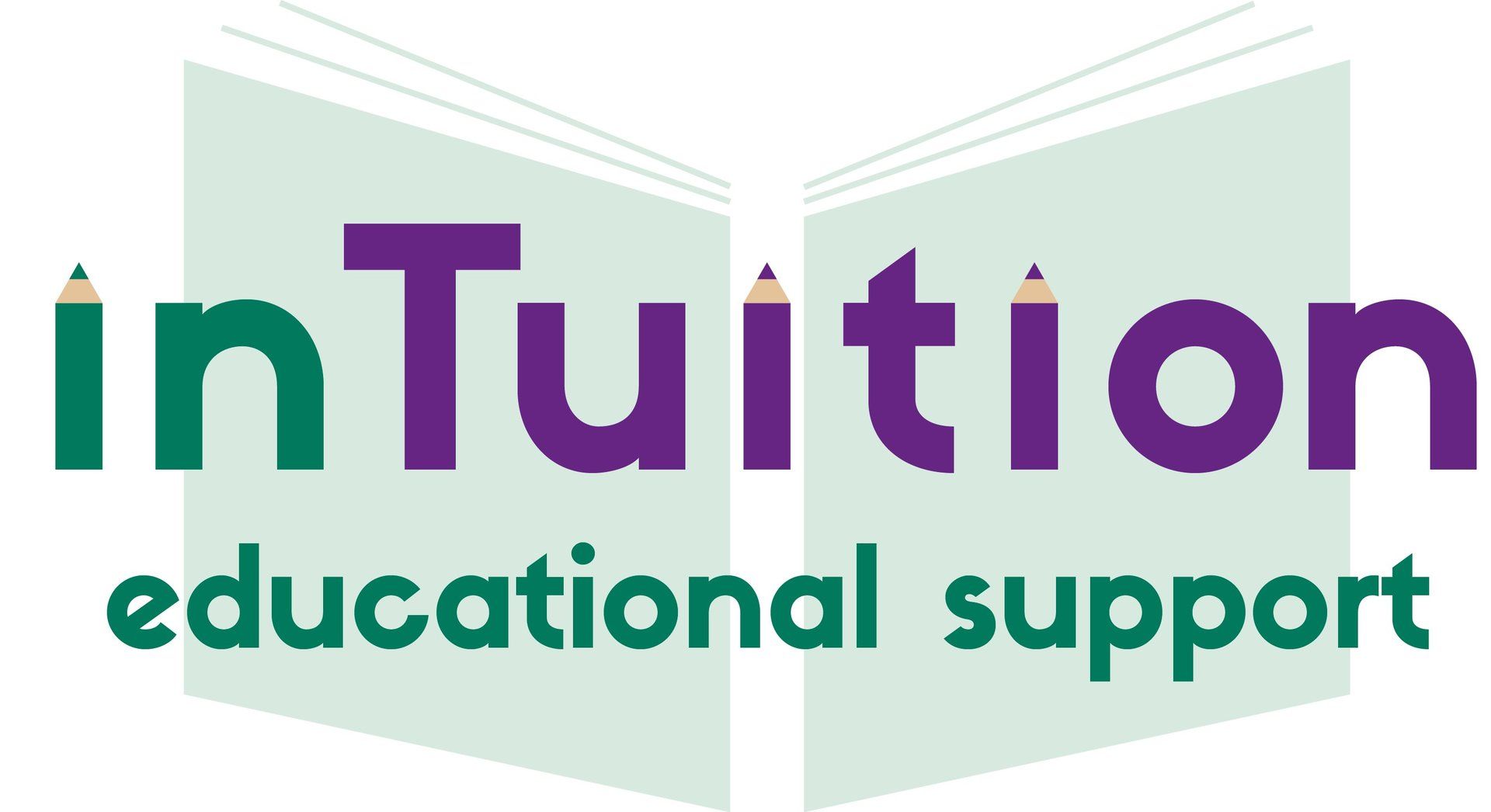A logo for intuition educational support with a book and pencils.