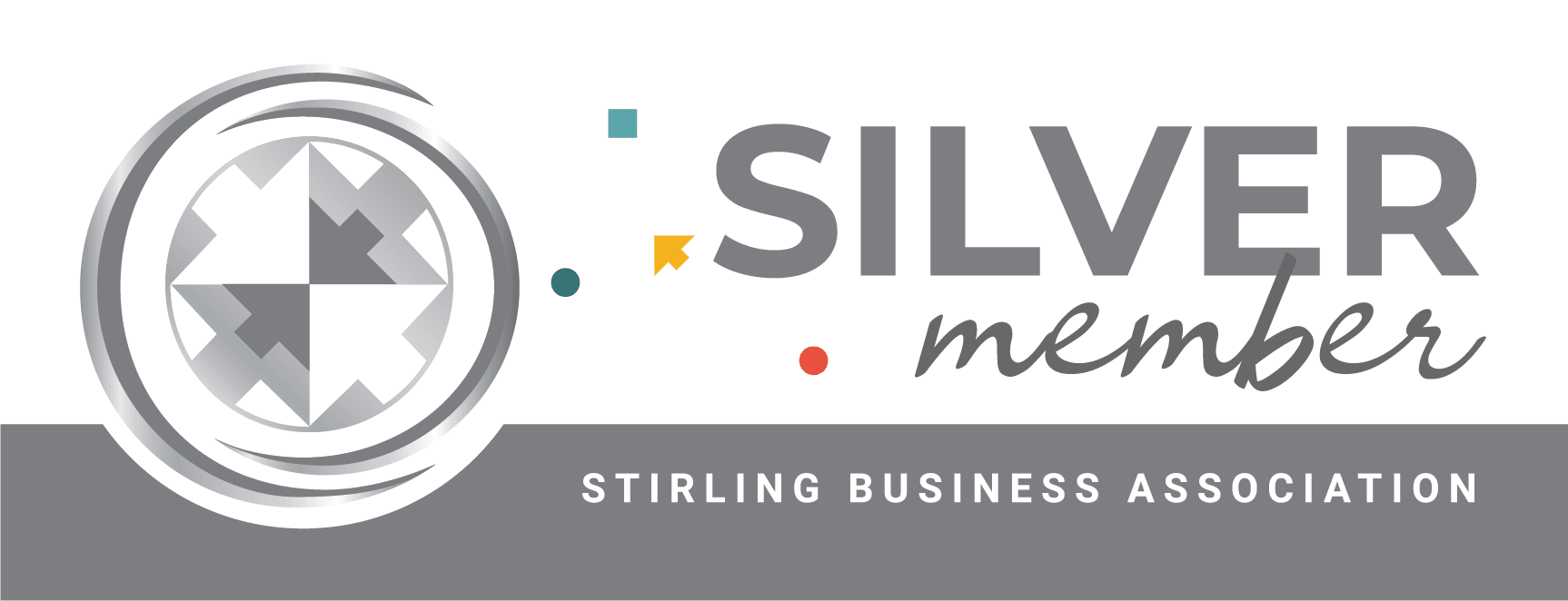 A silver member logo for the stirling business association