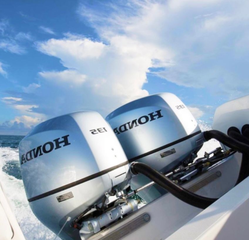 Close Up Image of 135 Horsepower Twin Outboard — Marine Products & Repairs in Mackay, QLD
