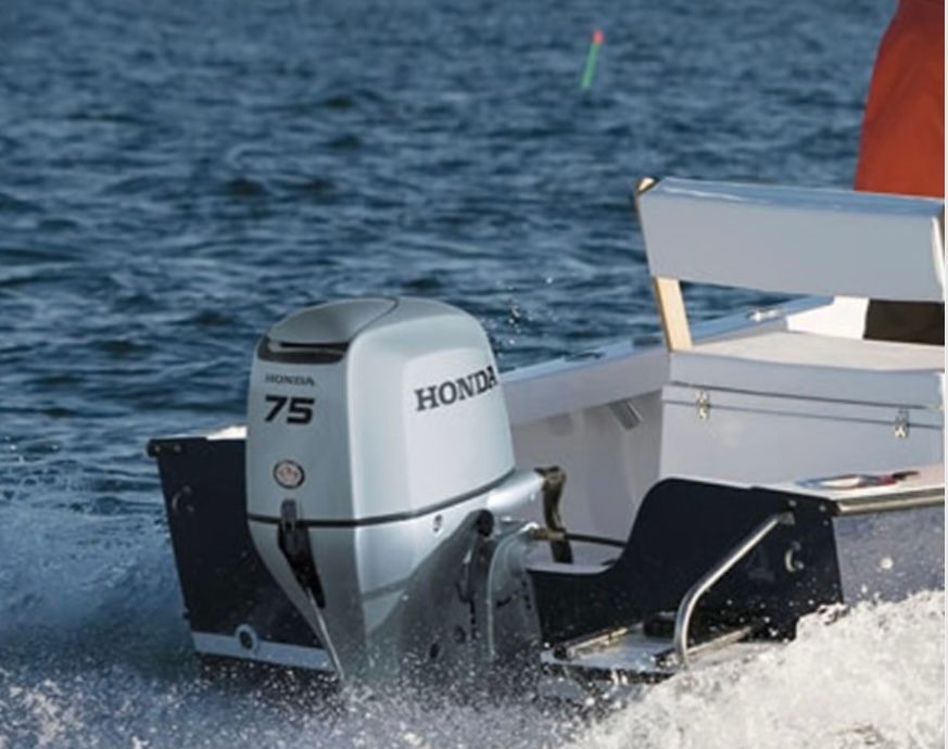 Close Up Image of Boat Rear with a 75 Horsepower Outboard — Marine Products & Repairs in Mackay, QLD