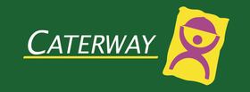 A green background with a yellow and purple logo for caterway