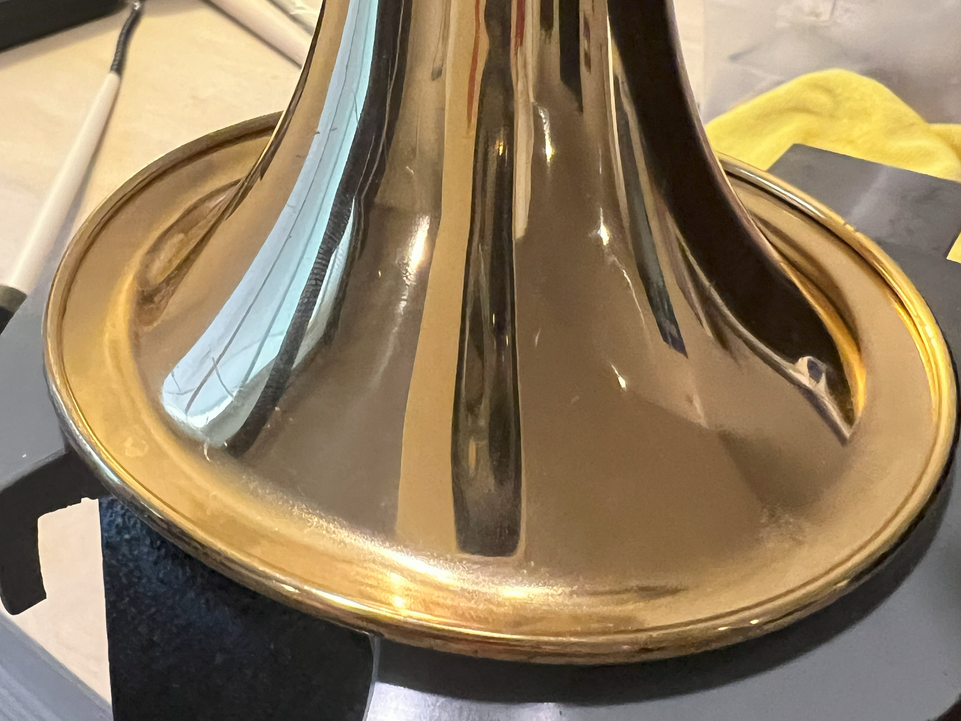 Bent trumpet bell before repairs